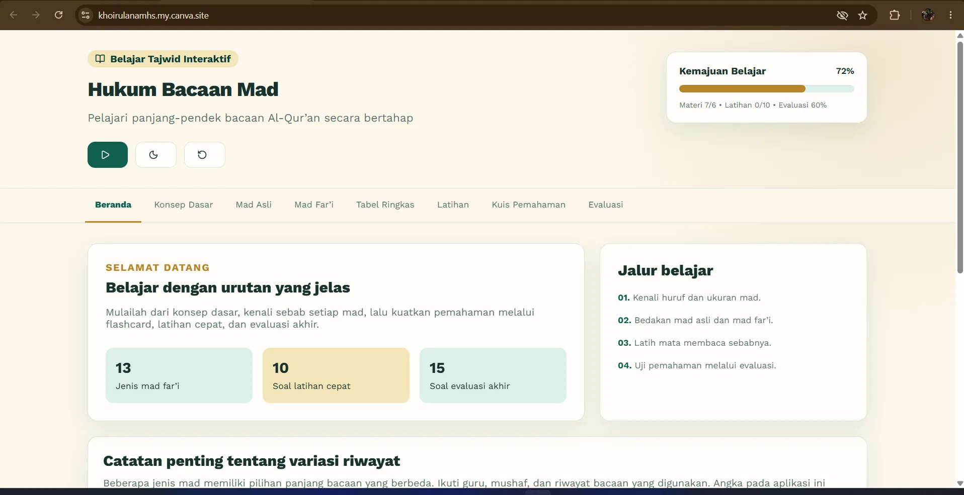 Pratinjau Aplikasi Pembelajaran Hukum Bacaan Mad